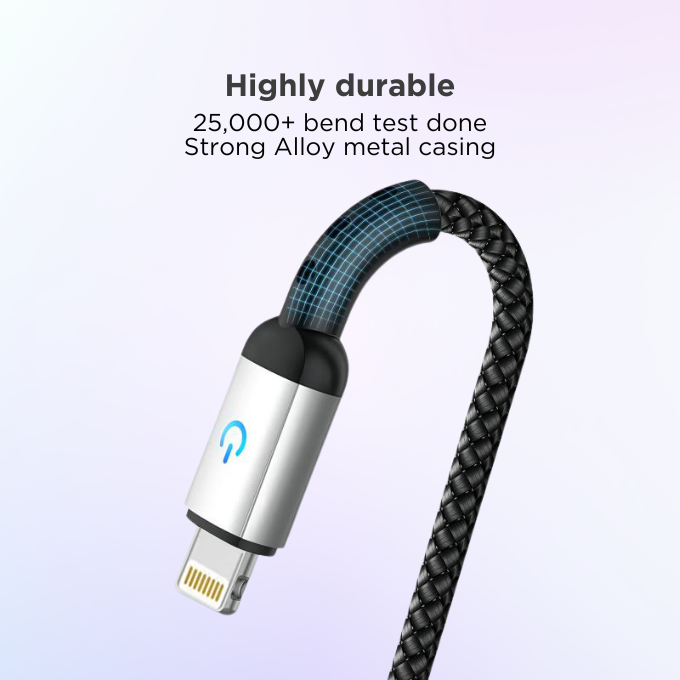 BLACK Cable Strong&Fast Nylon USB A to Apple, 25k+ bend, LED, 1.2m, 1Yr warranty BLACK Cable Strong&Fast Nylon USB A to Apple, 25k+ bend, LED, 1.2m, 1Yr warranty